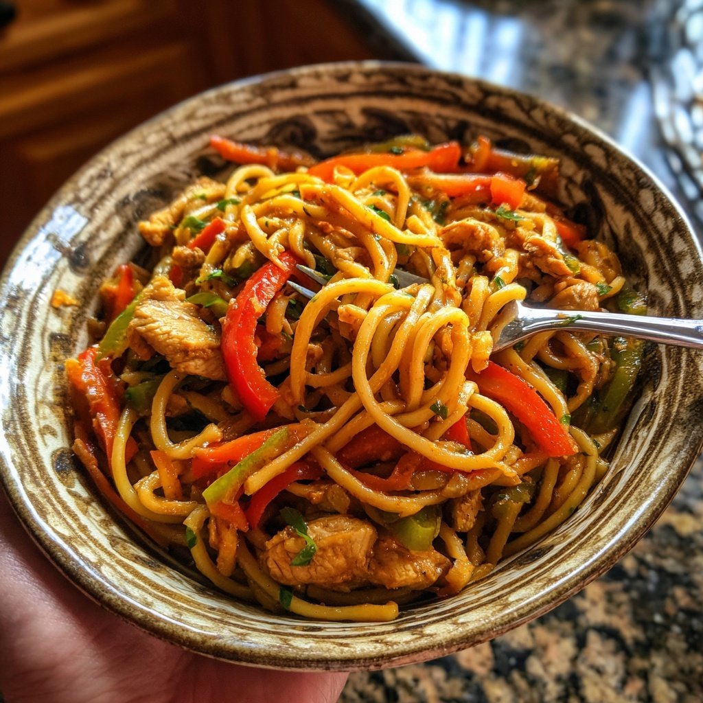 Hühnchen und Gemüse Lo Mein