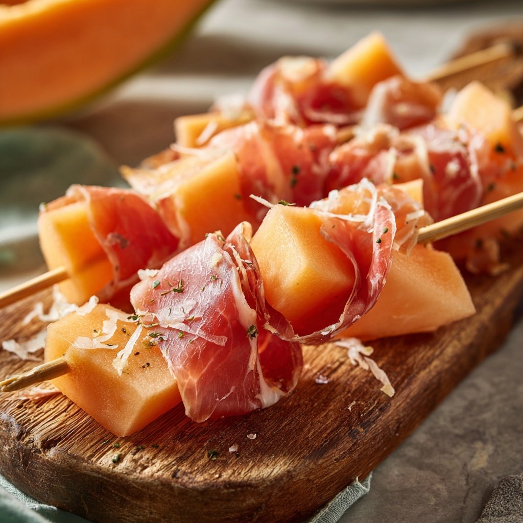 Köstliche Prosciutto- und Melonenspieße als Vorspeise