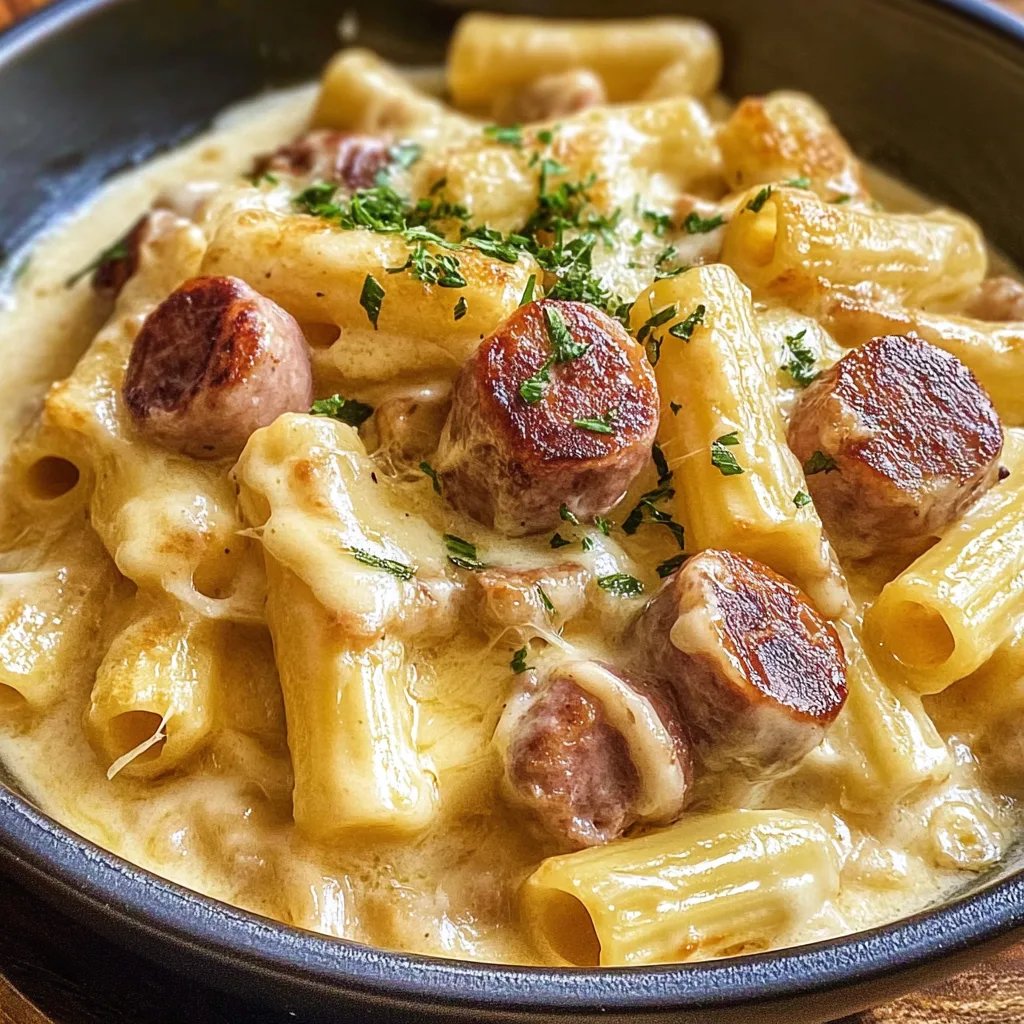 Wurst-Nudel-Pfanne mit Käse