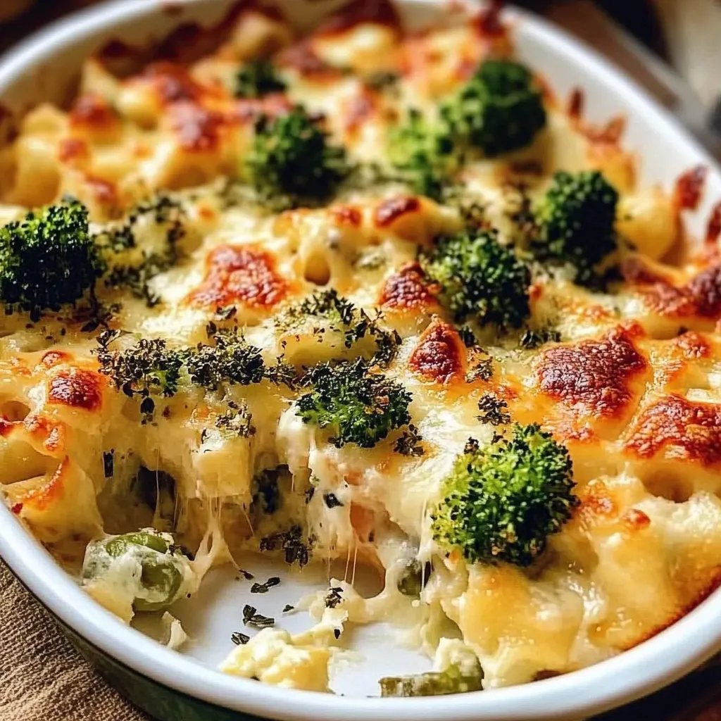 Brokkoli Hähnchen Auflauf mit Frischkäse und Mozzarella