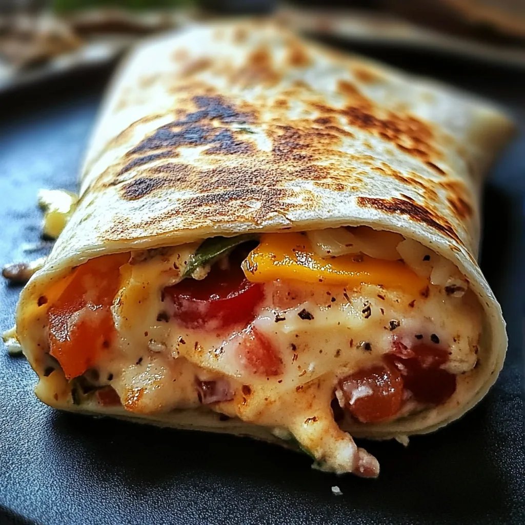 Einfacher Frühstückswrap mit Ei, Käse und Tomaten