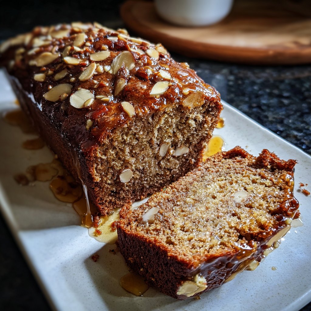Bananenbrot mit Mandelstückchen und Honig