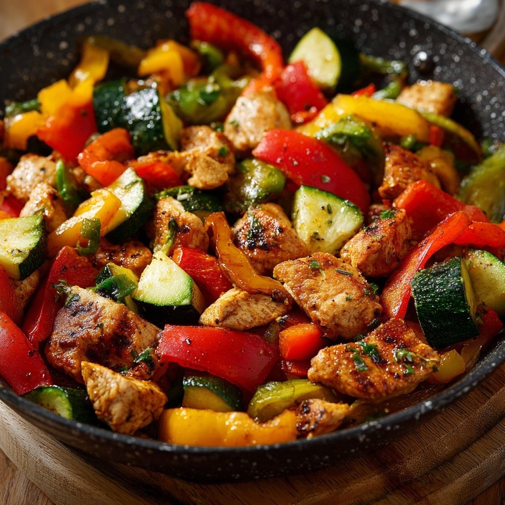 Kalorienarme Gemüsepfanne Mit Hähnchen