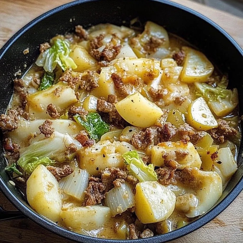 Herzhafte Spitzkohl-Kartoffel-Pfanne mit Hackfleisch